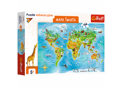 Puzzle Edukacyjne - Mapa świata dla dzieci 104 elementy Puzzle Trefl 15557 